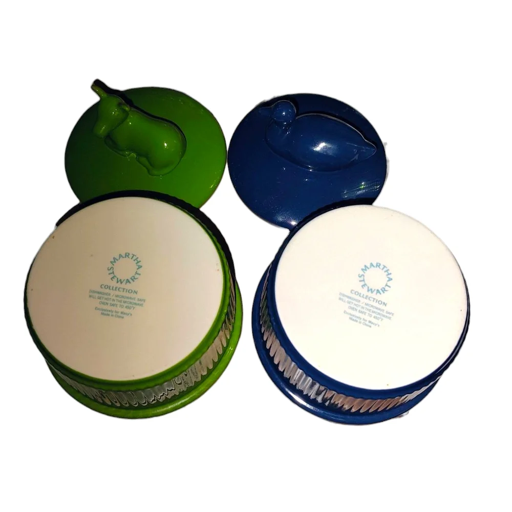 Martha Stewart Green and Blue Animal Lid Ramekins/Trinket Dishes - Picture 8 of 12